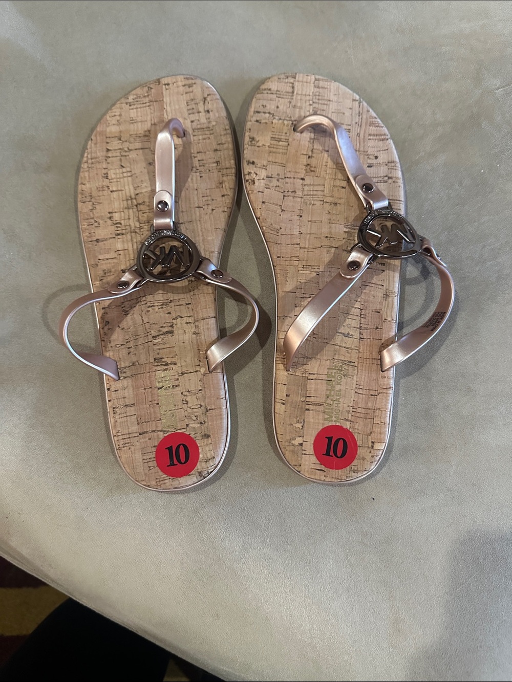 Michael Kors Metallic Rose Gold MK Logo Thong Sandals